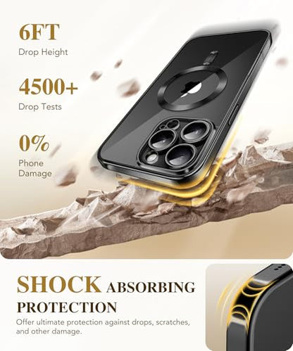 BERFY Magnetic for iPhone 16 Pro Max Case 6.9", [Compatible with Magsafe] Built-in 9H Tempered Glass Screen Protector & Upgraded Camera Protection, Full-Body Plating Phone Case for 16 ProMax, Black