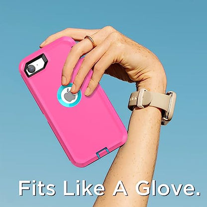 AICase for iPhone SE Case 3rd & 2nd Generation, for iPhone SE 2022/2020 Built-in Screen Protector Heavy Duty Protective Shockproof 3-Layer Full Body Rugged Phone Cover, Pink/Aqua Blue - color: Pink/aqua blue