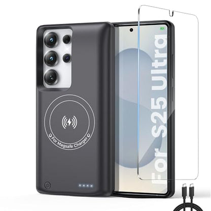 Battery Case for Samsung Galaxy S25 Ultra Charging Phone case,Real 10000mAh Portable Power Bank with Magnetic Wireless Charging,Protective Charger Phone case with Battery Pack Black - size: Galaxy S25 Ultra