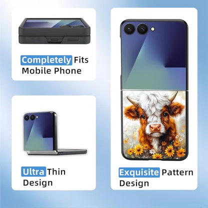 for Z Flip 7 Case Ultra Thin 1.2mm Matte Hard PC Phone Cover- Anti-Scratch Anti-Fingerprint Slim Fit Shockproof Protection Cover for Samsung Galaxy Z Flip 7 Case,Cute Cow Sunflower - color: Cute cow Sunflower