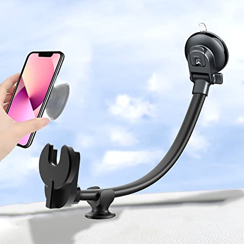 Car Phone Mount for Collapsible Grip/Socket Mount User,Windshield/Dashboard/Vent Phone Holder with Strong Suction Cup,13-Inches Long Arm Gooseneck Cell Phone Cradle for Swappable Grip Stand - style: Gooseneck Socket Mount