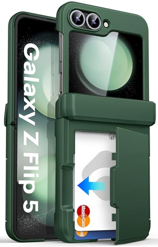 ASAFCASE for Samsung Galaxy Z Flip 5 Wallet Case with Card Holder, Green | Hinge Protection, Outer Screen Protector, Heavy Duty, Shockproof Rugged Cover Phone Case for Samsung Galaxy Z Flip 5 5G 2023 - color: Green, size: Galaxy Z Flip 5