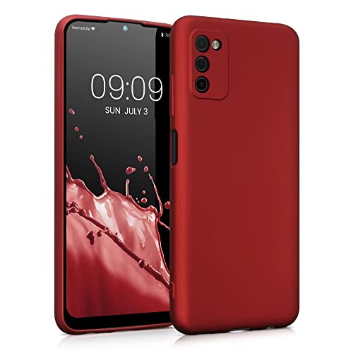 kwmobile Case Compatible with Samsung Galaxy A03s Case - Soft Slim Metallic TPU Silicone Cover - Metallic Dark Red - color: metallic dark red