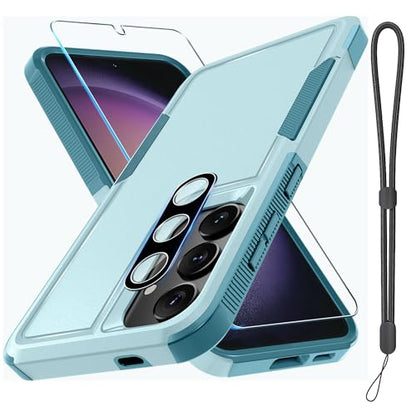 for Samsung Galaxy S24 FE Case, Full Body Heavy Duty Cover, Mint Green | Rugged Shockproof Protective Case,with Tempered Glass Screen Protector + Camera Lens Cover + Wrist Lanyard Strap - color: Mint Green