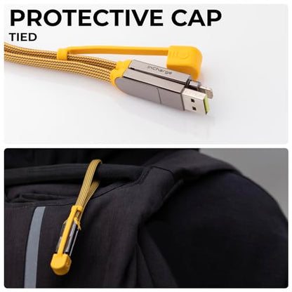 inCharge Rolling Square XL 30 cm - USB-C Cable, Universal Smartphone Cable, Gift for Men, 6-in-1 Universal Charger for Smartphones, Technical Gadget, Yellow, Lightning Cable 100W - color: yellow