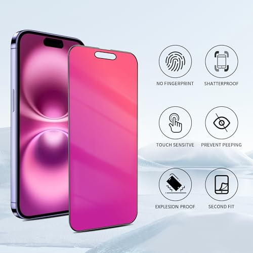 2 Pack for iPhone 16 Pro Privacy Screen Protector 25° Anti-Spy