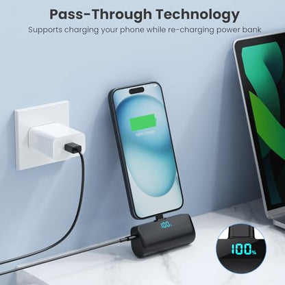 Mini Portable Charger for iPhone 18/17/16/15 Series,Upgraded 5500mAh PD Fast Charging USB C Power Bank,Travel Essential Battery Pack for iPhone 18 Pro/18 Pro Max/17/16/15 Series Galaxy Android-Black - color: Black