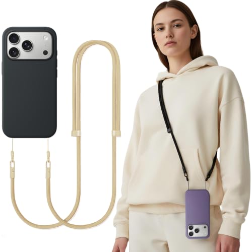 Phone Lanyard Crossbody for iPhone & Most Phones Adjustable Strap (No Case) - color: Beige