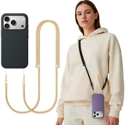 Phone Lanyard Crossbody for iPhone & Most Phones Adjustable Strap (No Case) - color: Beige