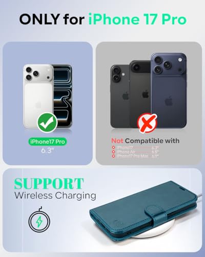 OCASE Compatible with iPhone 17 Pro Wallet Case, PU Leather Flip Folio Case with Card Holders RFID Blocking Kickstand [Shockproof TPU Inner Shell] Phone Cover 6.3 Inch 2025, Peacock Blue - color: Peacock Blue