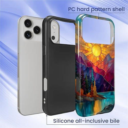 DAIZAG Case for iPhone 17 Pro Max,Mountain Range Sunrise Stained Glass Full-Body Design Hybrid Dual Protection Soft TPU Hard PC Shockproof Scratch-Resistant Protective Cover Phone Case for Men Women