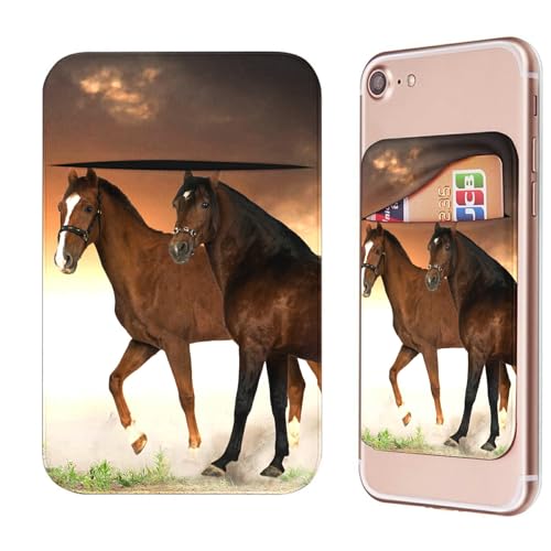 Phone Credit Card Holder Stick on, Phone Case Wallet, Cell Phone Pocket Self Adhesive Stretchy Lycra Stick on Wallet ID Credit Card Case Pouch Sleeve for All Smartphones, Horses - color: 317