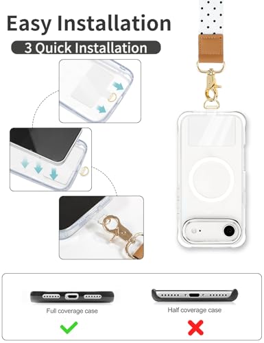 Phone Lanyard Crossbody Strap, Adjustable Neck Strap and Wristlet Strap for Phone Wallet ID Badge with 2 Phone Tabs - color: White Dots