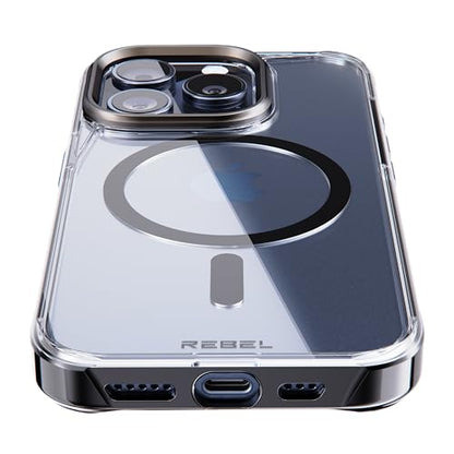 REBEL Clear Case for iPhone 15 Pro [Crystal Series Gen-5] Strong MagSafe Compatible, Anti-Scratch, Non-Yellowing, Protective Shockproof Bumpers, Metal Lens & Buttons, 6.1 Inch Phone 2023 (Black) - color: Crystal Black, size: iPhone 15 Pro