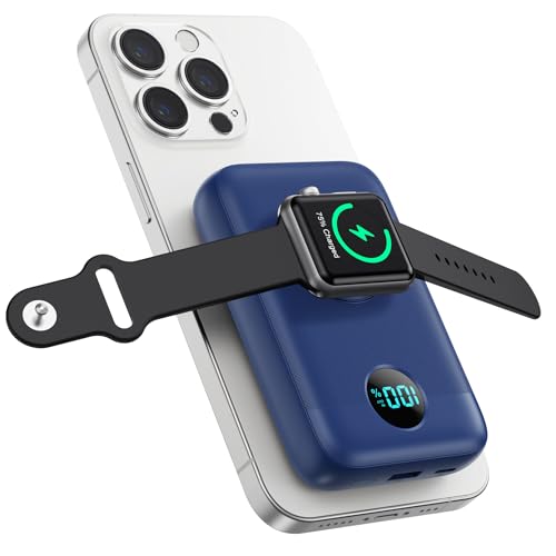Magnetic Portable Charger with Apple-Watch Charger,10800mAh 25W PD Fast Charging Wireless Power Bank,4 Outputs Travel Essential Battery Pack for Magsafe,iPhone 17/17 Pro Max/16/15/14/13/12 All Series - color: Blue