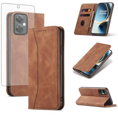 Asuwish Flip Wallet Phone Case for OnePlus Nord N30 5G/CE 3 Lite with Tempered Glass Screen Protector Magnetic Closure Folio Cover Credit Card Holder Slot Stand Oppo K11x/One Plus 1 1+ N 30/CE3 Brown - color: Brown