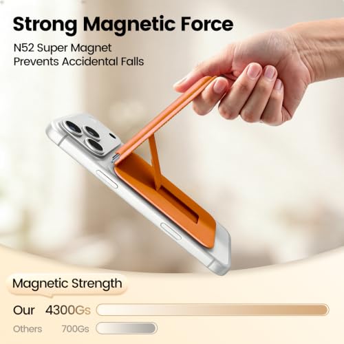 MagSafe Wallet Stand RFID Card Holder Thin Leather with Strong Magnets - color: Orange