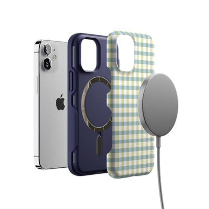 Casely iPhone 12 Mini Case | Pastel Picnic | Blue & Green Gingham | Bold Protective Design | Compatible with MagSafe - color: Pastel Picnic | Blue & Green Gingham, size: Iphone 12 Mini