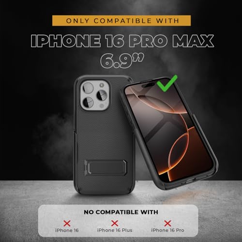 MOTIVE for iPhone 16 Pro Max Case with Belt Clip and Stand, Magnetic | 6.9" - color: Black, size: iPhone 16 Pro Max