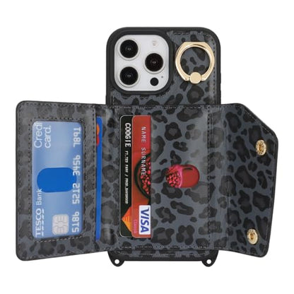 Lipvina Crossbody Wallet Case for iPhone 16 Pro Max,Black Leopard - color: 04-Black Leopard, size: iPhone 16 Pro Max 6.9"
