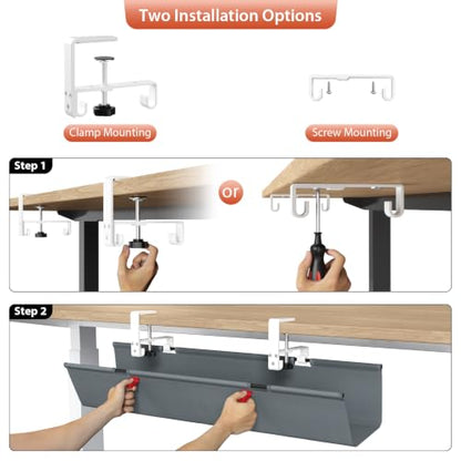 Univivi No Drill Under Desk Cable Management Tray, 28 inch Cable Management - color: Grey, size: 28"L x 5.5"W