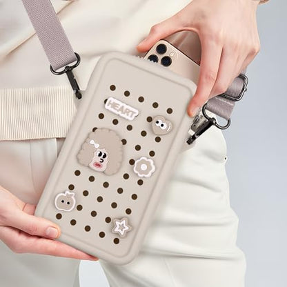 CANDY Small Crossbody Bag with Wide Shoulder Strap and Larger Holes for Charms – Adjustable, Stylish, and Comfortable Everyday Bag (Beige) - color: Beige Updated
