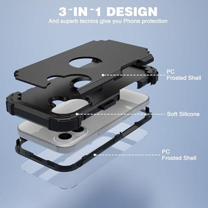 IDweel for iPhone 17 Case with Screen Protector for Men, 3 in 1 Shockproof Slim Fit Hybrid Heavy Duty Hard PC Cover Soft Silicone Bumper Full Body Anti-Fingerprint Case, Black - color: Black