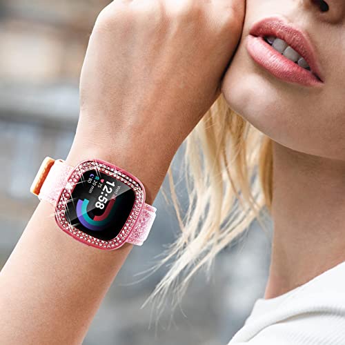 CHANCHY 4 Pack Compatible with Fitbit Versa 4 Screen Protector Case, Soft TPU Full Protective Case Cover Bumper Bling Crystal Diamond Frame for Fitbit Versa 4 Smart Watch, 10 Packs - color: Clear/Rose Gold/Pink/Silver/Black/Gold/Purple/Blue/Green/Red, siz