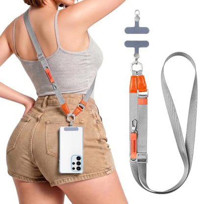 Phone Lanyard Crossbody, Adjustable Ergonomic Shoulder Phone Strap - color: Grey