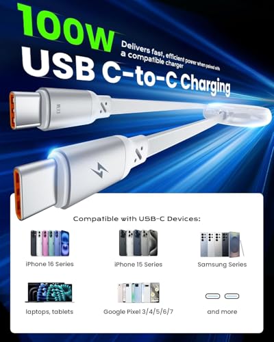 iOttie Basix 100W Retractable USB-C Cable, Fast Charging USB C-to-C Cable with 4 Adjustable Cable Lengths, USB C Cable for iPhone 17/17 Air/17 Pro/Pro Max, 16, 15 Series, Samsung S24/23+