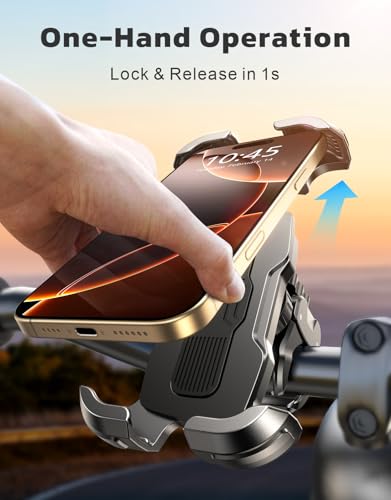 Bike Phone Holder Motorcycle Mount, [1s Quick Lock] Handlebar Clamp