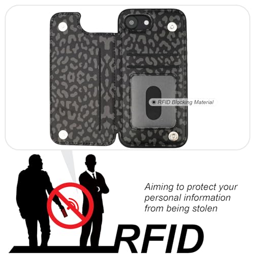 HAOPINSH for iPhone 17e 16e Wallet Case with Card Holder, Black Leopard Cheetah Back Flip Folio PU Leather Kickstand Card Slots Case for Women Girls, Double Magnetic Clasp Shockproof Cover 6.1" - color: Black Leopard