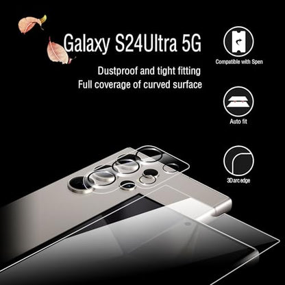 Galaxy S24 Ultra Screen Protector + Camera Lens Protector, [2 +2 Pack] [Ultrasonic Fingerprint Unlock] Full Coverage Tempered Glass Screen Protector For Samsung Galaxy S24 Ultra - size: Galaxy S24 Ultra
