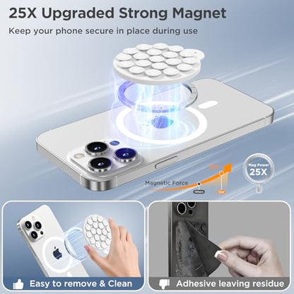 Magnetic Suction Cup Phone Mount, Compatible with MagSafe, Silicone Octo Cup Buddy Sticky Grip Holder for iPhone and Android, Removable Hands-Free Phone Stand Selfie/Video for TikTok, White - color: White