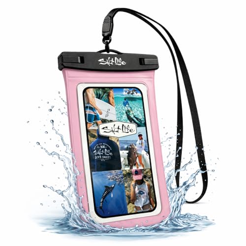 Salt Life Waterproof Phone Bag Sleeve – IPX8 100% Waterproof Protection, Universal Phone Pouch with Touchscreen Clear Window, Secure Seal Closure & Lanyard for Beach, Pool, Kayak & Travel (Pink) - color: Pink