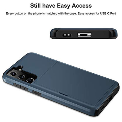 Jiunai for Samsung Galaxy S21 Case Wallet Credit Card IDs Cash Holder Navy | Slide Cover Dual Layer Hybrid Protective Hard PC Soft TPU Rubber Cover Phone Case for Samsung Galaxy S21 5G 6.2'' Women Men - color: Navy
