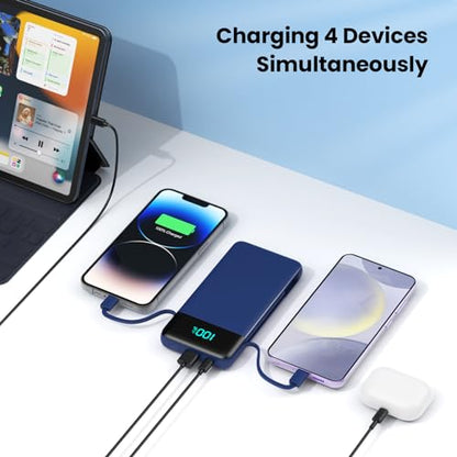 Portable Charger for iPhone with Built in Cables and Wall Plug,Upgraded 13800mAh Fast Charging USB C Power Bank,4 Outputs Travel Essential Battery Pack Compatible with iPhone 17/16/15/14,Galaxy-Blue - color: Dark Blue