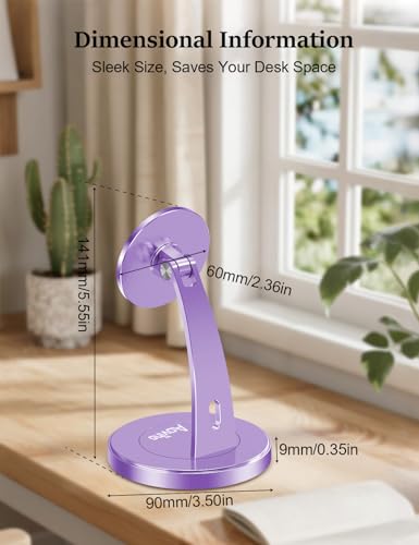 Aoviho Magnetic Phone Stand for Desk, 360° Rotating Phone Holder,Purple - color: Purple