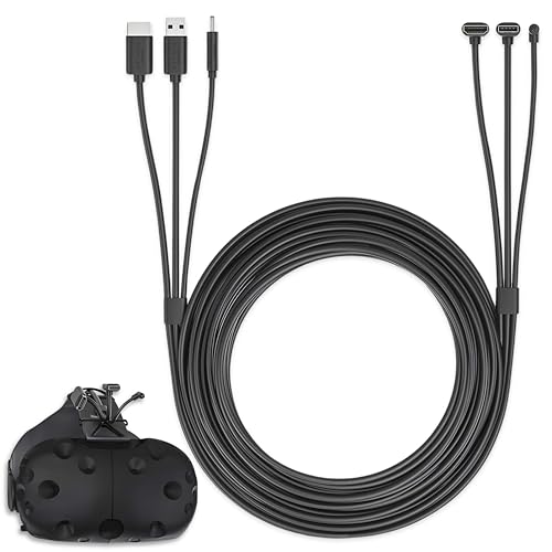 3 in 1 Round HTC Vive Headset Compatible Cable - 5 Meters / 16 Feet - Black - size: 5 Meter, style: Round