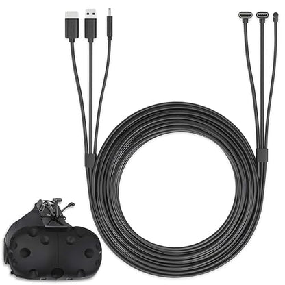 3 in 1 Round HTC Vive Headset Compatible Cable - 5 Meters / 16 Feet - Black - size: 5 Meter, style: Round