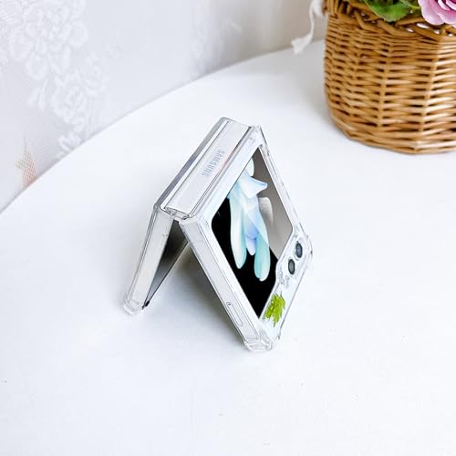 Compatible with Samsung Galaxy Z Flip 5 Case Clear Flower Women | Dried Pressed Floral Girls Soft TPU Shockproof Protective Phone Cover - color: TPU/Flower white green, size: Samsung Galaxy Z Flip 5