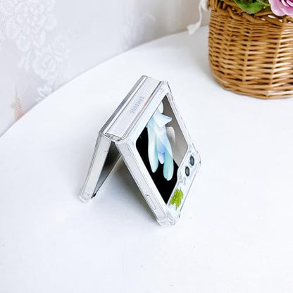 Compatible with Samsung Galaxy Z Flip 5 Case Clear Flower Women | Dried Pressed Floral Girls Soft TPU Shockproof Protective Phone Cover - color: TPU/Flower white green, size: Samsung Galaxy Z Flip 5