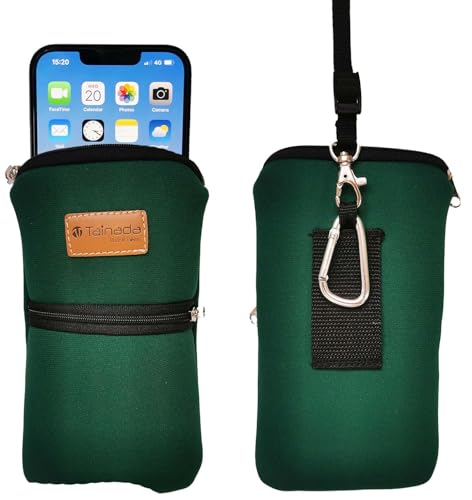 Tainada Men Women Phone Neoprene Shockproof Zippered Sleeve Case Bag Pouch w/Carabiner Clip Hook, Neck Lanyard, Belt Loop Holster for iPhone 18/17 Pro Max, Air, 17e, 16 Plus; Samsung S26+ (Dark Green) - color: Dark Green