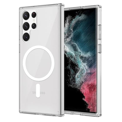for Samsung Galaxy S22 Ultra Case Magnetic, [Compatible with Magsafe] 6.8-Inch Slim Fit Transparent Protection Wireless Charging Shockproof Anti-Slip TPU and PC Protective Phone Cover, Clear - color: Clear Magnetic
