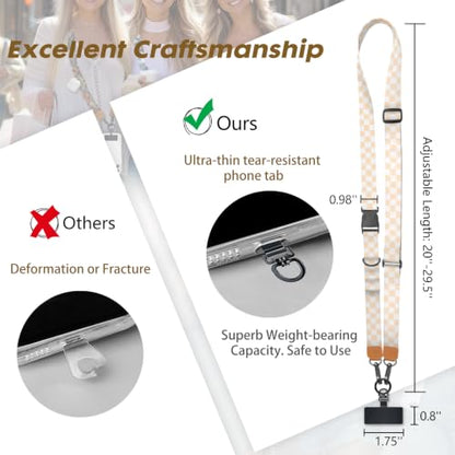 Icycay Phone Lanyard Crossbody Strap Adjustable Teacher Women Checkered - color: Checkered Apricot