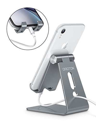 OMOTON C2 Adjustable Aluminum Cell Phone Stand with Charging Cutout, Grey - color: Grey