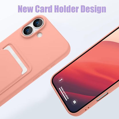 MZELQ Compatible with iPhone 16 Case Card Holder -Pink | Wallet Cover,Camera Protection + Screen Protector Soft Card Slot Phone Case - color: Pink, size: iPhone 16