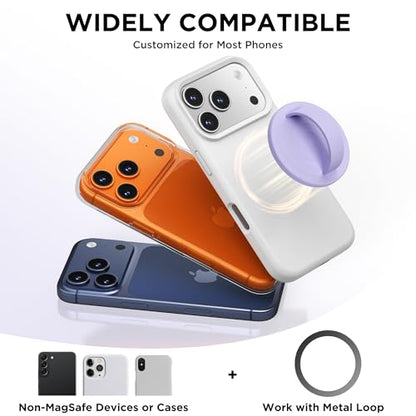 Magnetic Phone Grip Ring, Compatible with MagSafe, Upgraded Liquid Silicone for Secure Comfort, Rotating Finger Loop Ring Grip Holder for iPhone 17/16/15/14/13/12 Pro Max Plus, Lilac Purple - color: Lilac Purple