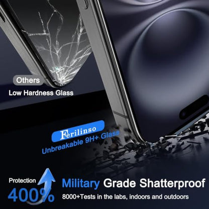 Ferilinso Screen Protector for iPhone 16, Tempered Glass, Case Friendly | 3 Pack, 9H+ Hardness, Military-Grade Shatterproof, HD Clear, Easy Installation Bubble Free, with Camera Lens Protectors - size: iPhone 16-6.1 IN