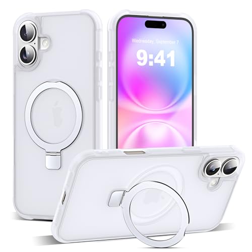 SKYLMW Compatible with iPhone 16 Plus Case with Stand,Translucent | iPhone 16 Plus Phone Case 6.7",Magnetic Ring Stand,Compatible with MagSafe,Military-Grade Plustection,Great Grip Feeling - color: Translucent, size: Iphone 16 Plus